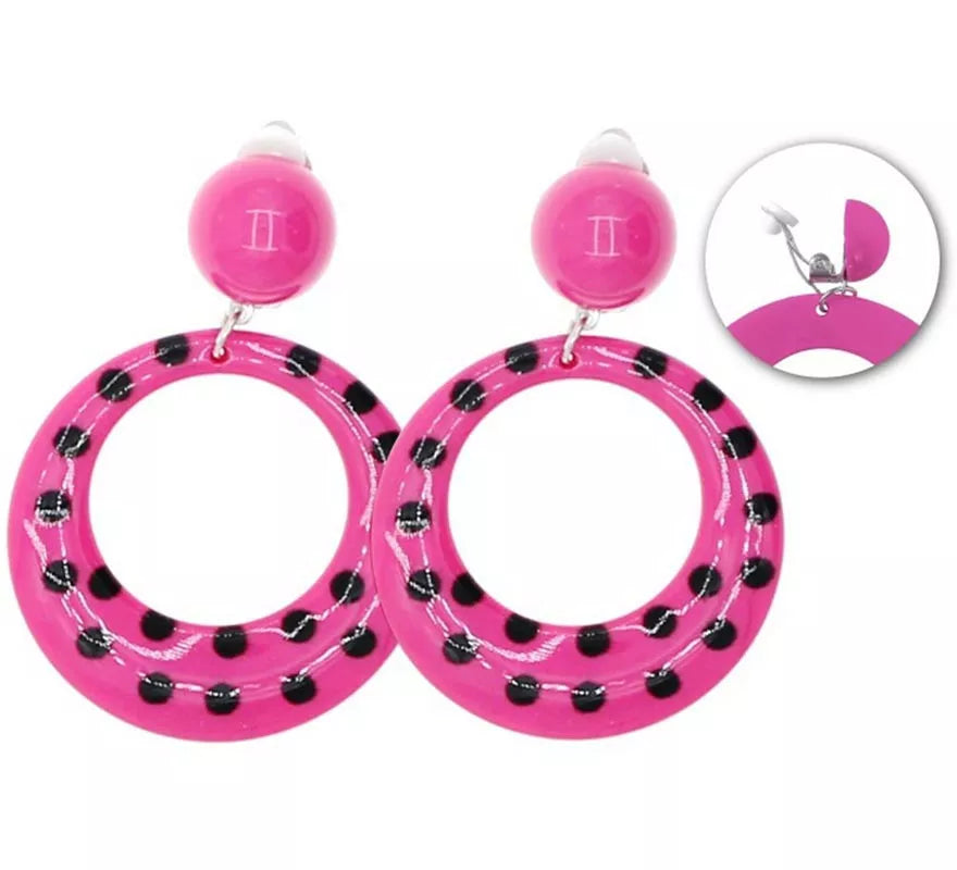 Translation missing: de.Pendientes Sevillana Aro fucsias con lunares negros de 6 cm