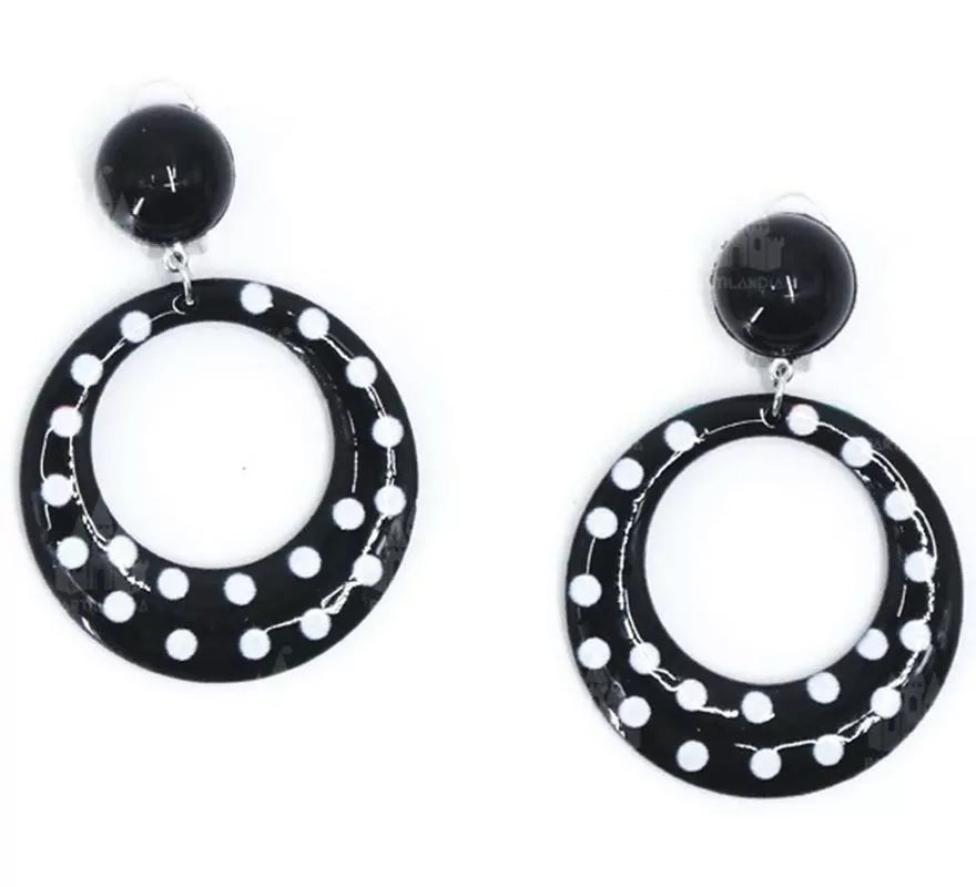 Translation missing: de.Pendientes Sevillana Aro negros con lunares blancos de 6 cm