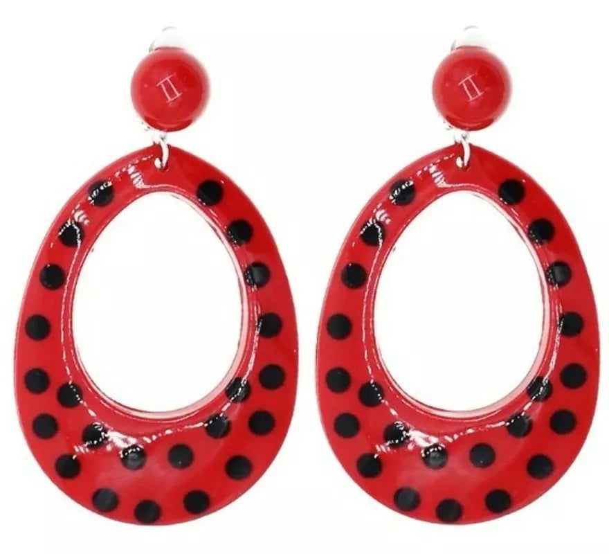 Translation missing: de.Pendientes Sevillana rojos con lunares negros de 6 cm