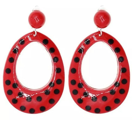 Pendientes Sevillana rojos con lunares negros de 6 cm