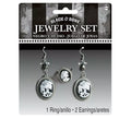 Pendientes y anillo gótico calavera