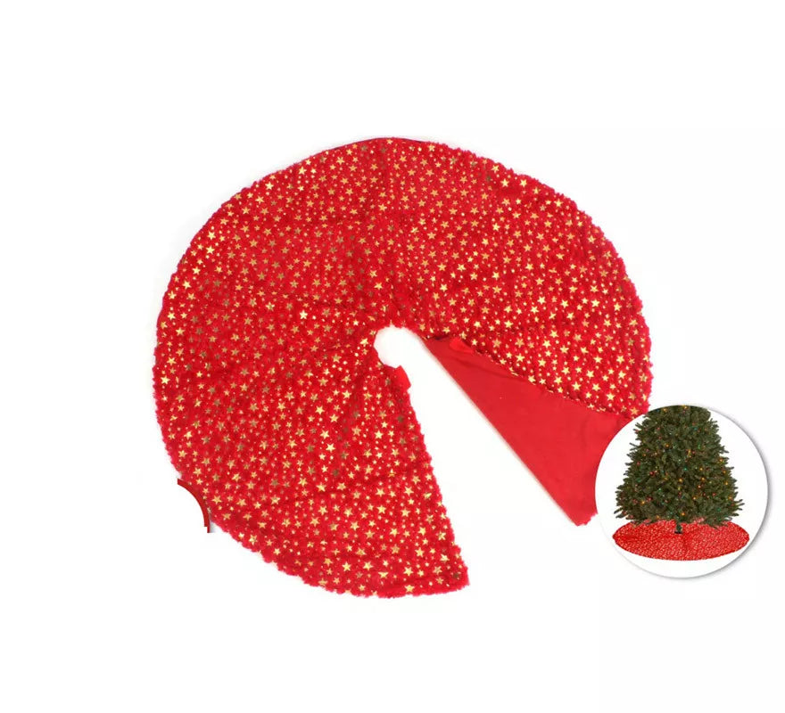 Translation missing: de.Pie de Árbol de Navidad Rojo con Estrellas Doradas de 90 cm