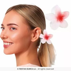 Blumen-Haarspange von 8 cm weiß und in der Mitte in verschiedenen Farben