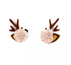 Rentier-Haarspangen mit rosa Blume