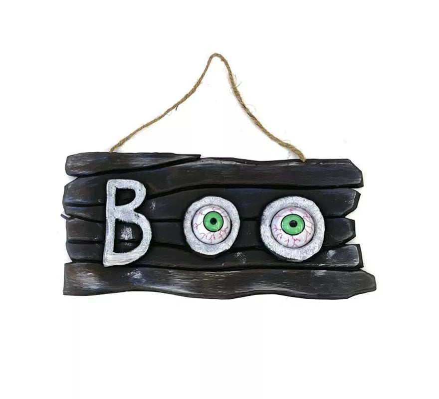 Translation missing: de.Placa Boo colgante con ojos de 30x15 cm