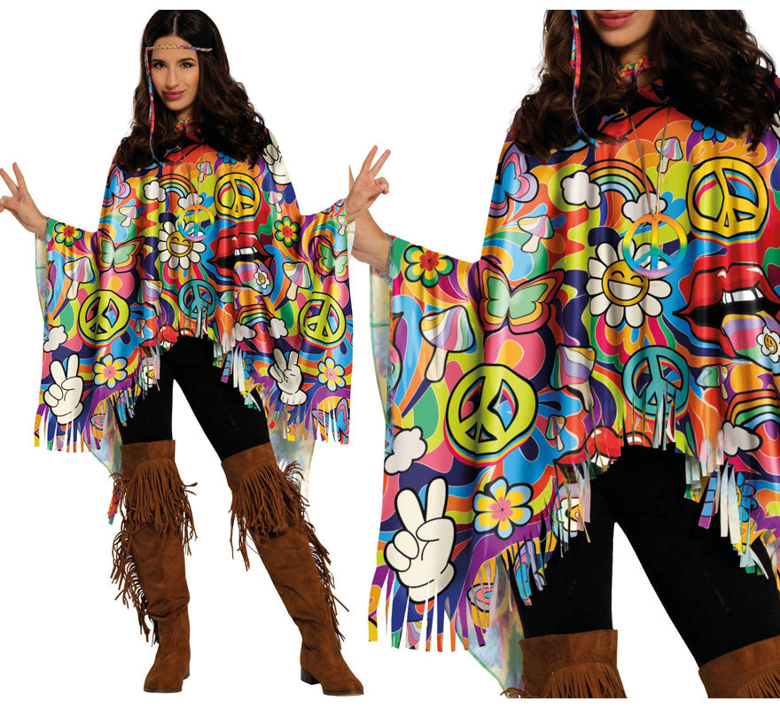 Poncho Hippie Paz multicolor adulto