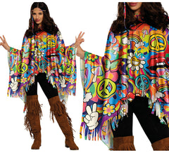 Hippie Peace Poncho mehrfarbig für Erwachsene