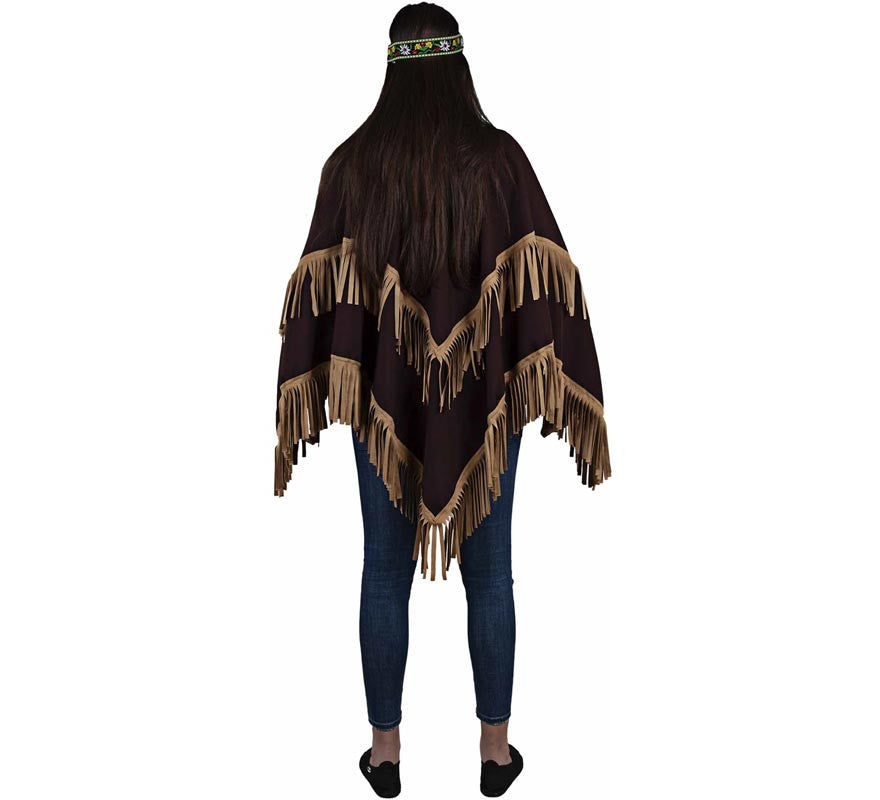 Translation missing: de.Poncho Indio marrón con flecos para adulto
