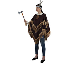 Brauner Indianerponcho mit Fransen für Erwachsene