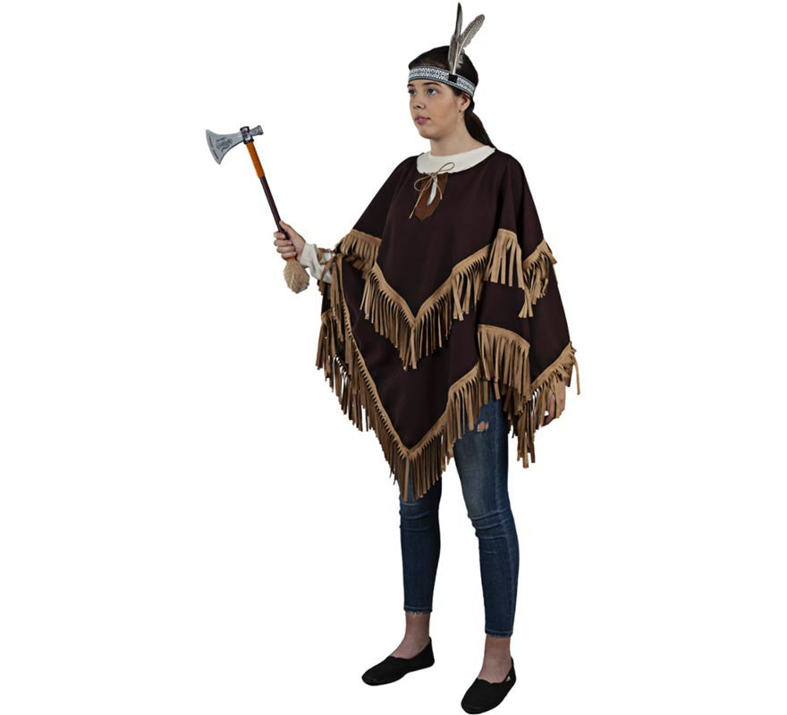 Translation missing: de.Poncho Indio marrón con flecos para adulto