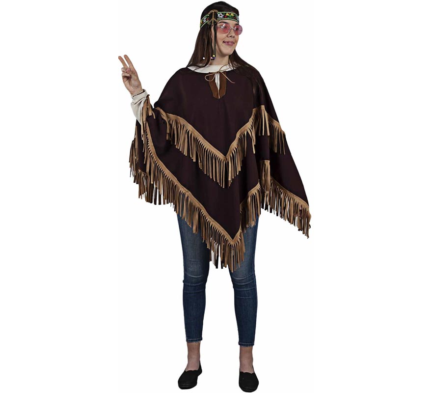 Translation missing: de.Poncho Indio marrón con flecos para adulto