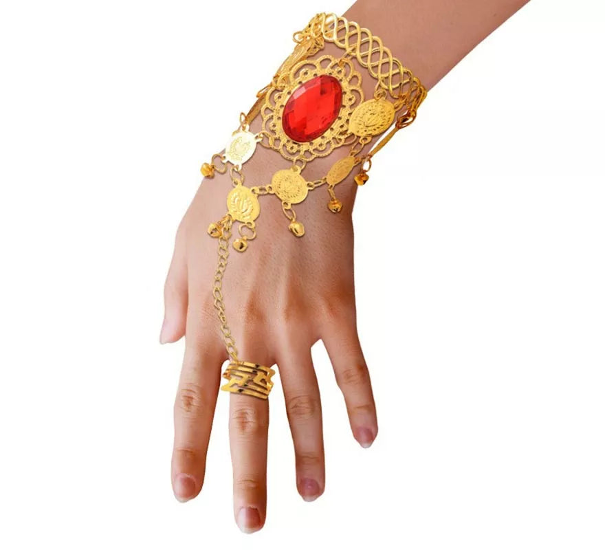 Translation missing: de.Pulsera Árabe Piedra roja con anillo
