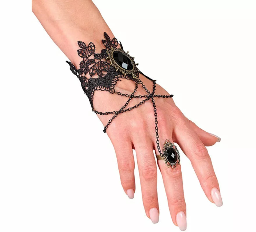 Translation missing: de.Pulsera de Encaje Gótica con Anillo y Gemas