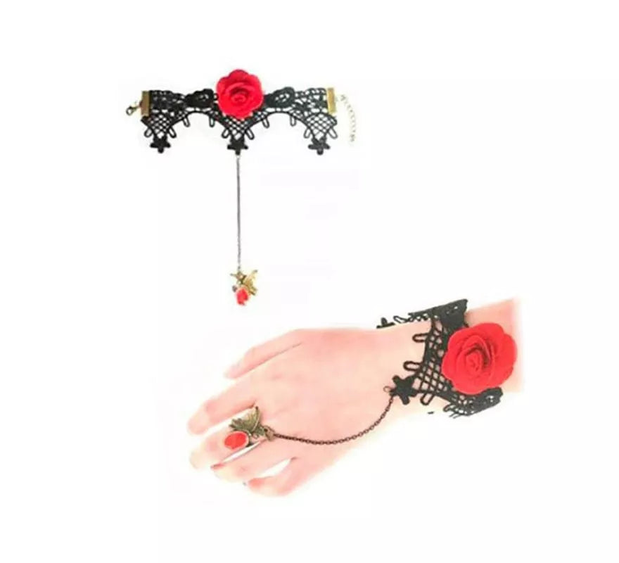 Translation missing: de.Pulsera de Encaje Gótico con Rosa