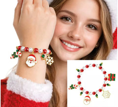Rot-weißes Armband mit Weihnachtsmann-Anhängern