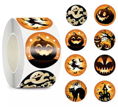 Rolle mit 200 orangefarbenen Halloween-Aufklebern