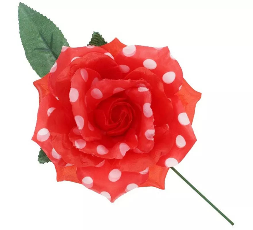 Translation missing: de.Rosa Sevillana con Lunares Blancos y Varilla 15 cm en varios colores