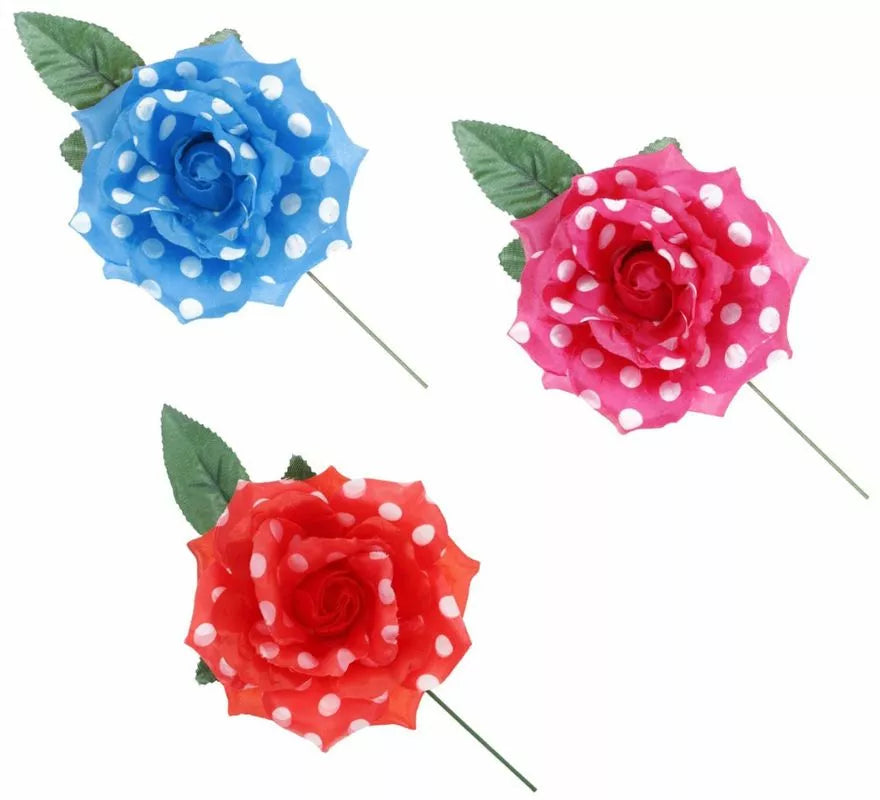 Translation missing: de.Rosa Sevillana con Lunares Blancos y Varilla 15 cm en varios colores