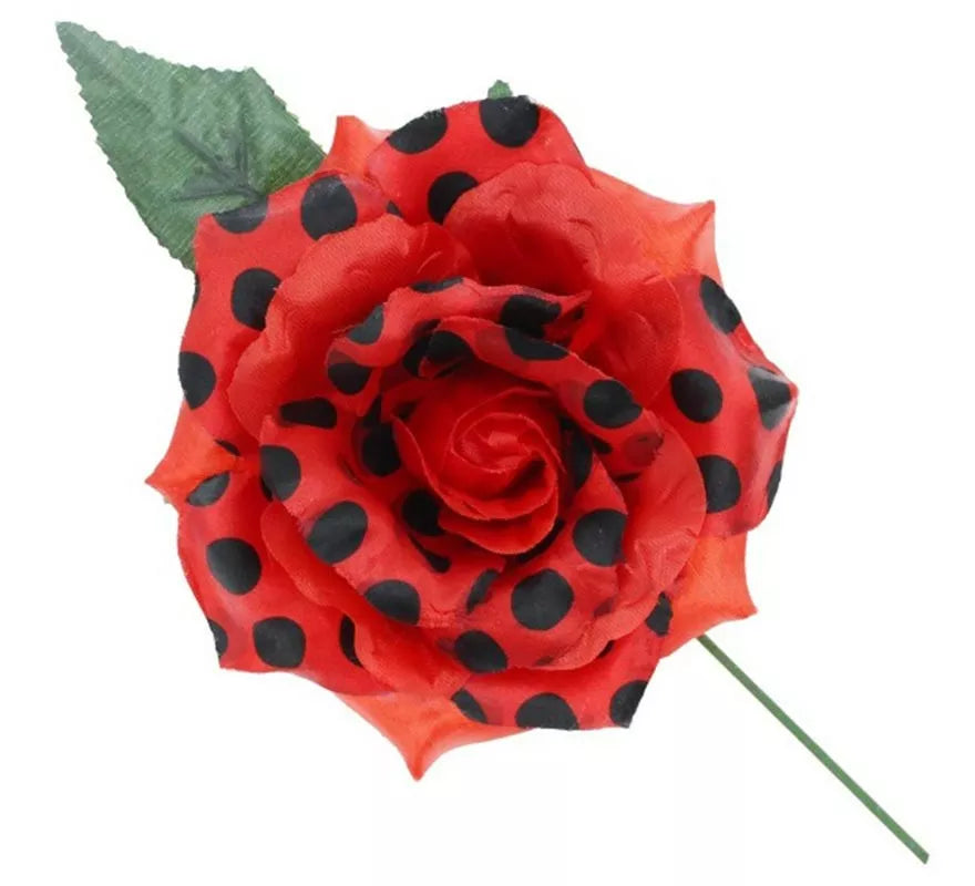Translation missing: de.Rosa Sevillana con Lunares Negros y Varilla 15 cm en varios colores