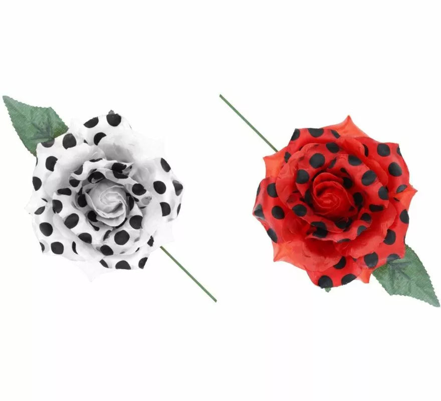 Translation missing: de.Rosa Sevillana con Lunares Negros y Varilla 15 cm en varios colores