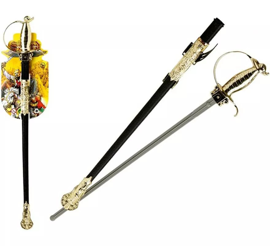 Translation missing: de.Sable con Funda de Espadachín Negro y Dorado 67 cm