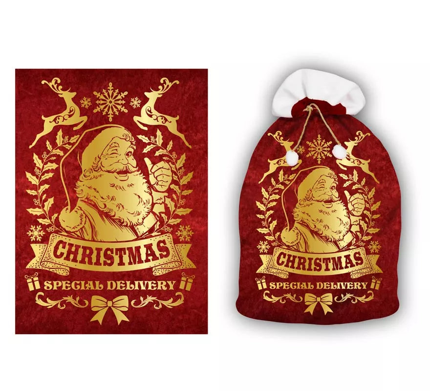 Translation missing: de.Saco rojo y dorado de Papá Noel de 60x95 cm