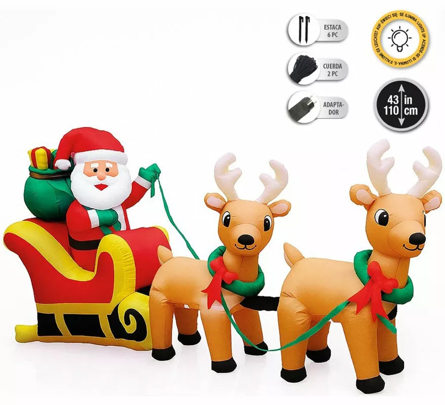 Translation missing: de.Santa Claus con Trineo de Renos Hinchable con LED de 110 cm