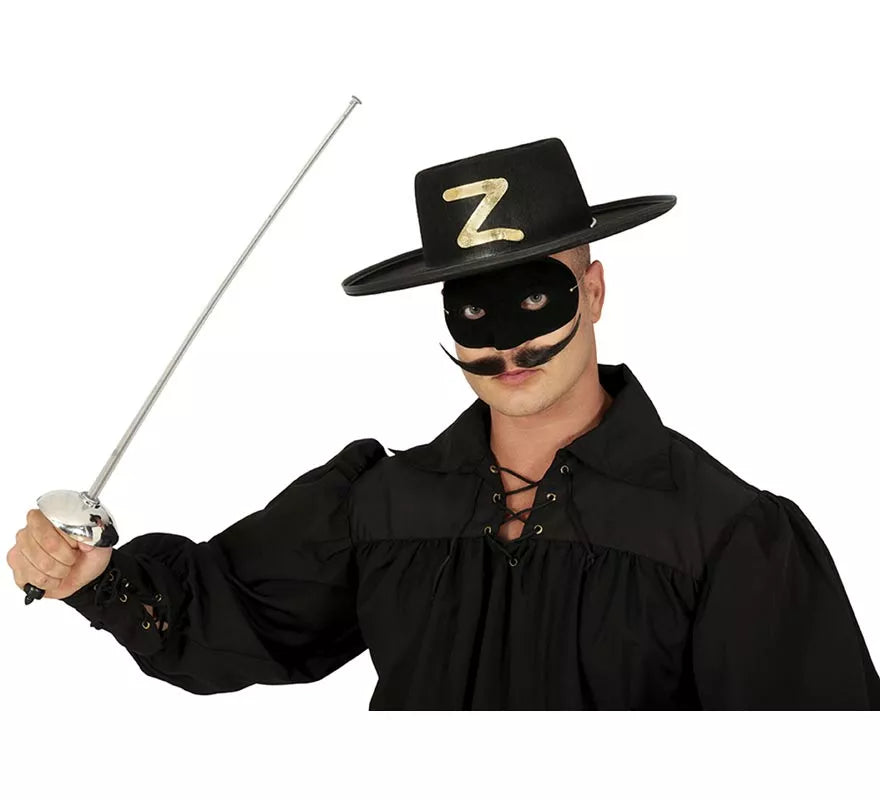 Translation missing: de.Set antifaz y florete de 65 cm. plateado de héroe enmascarado