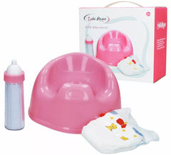 3-teiliges Set: Töpfchen, Windel und Babyflasche für Puppen