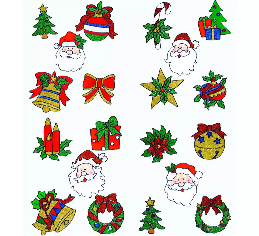 Translation missing: de.Set de 5 Pegatinas Ventana Navidad con Cara Papá Noel Surtidas en 4 Modelos de 13 cm