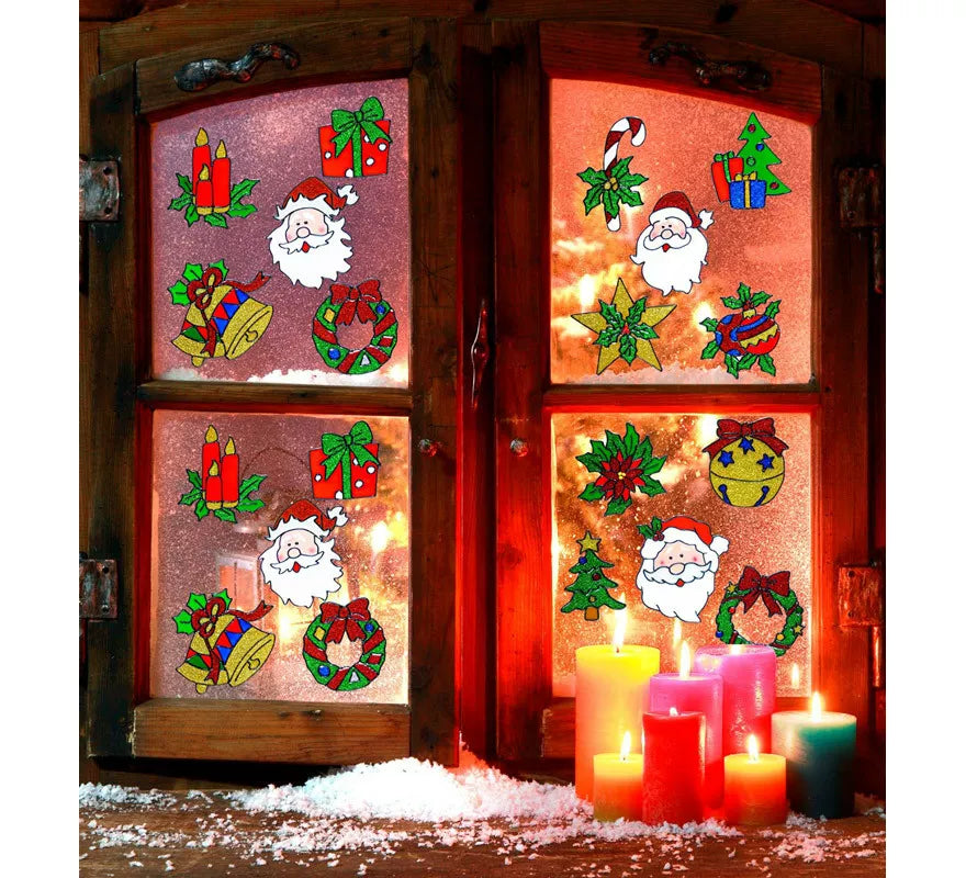 Translation missing: de.Set de 5 Pegatinas Ventana Navidad con Cara Papá Noel Surtidas en 4 Modelos de 13 cm