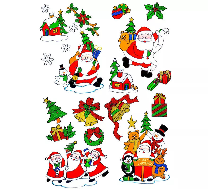 Set de Pegatinas Ventana Navidad con Papá Noel Surtidas en 4 Modelos
