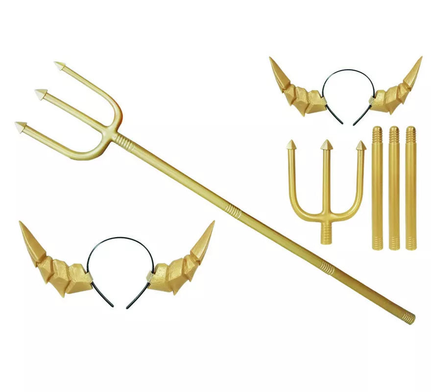 Translation missing: de.Set Diablo Dorado con Diadema y Tridente de 113 cm