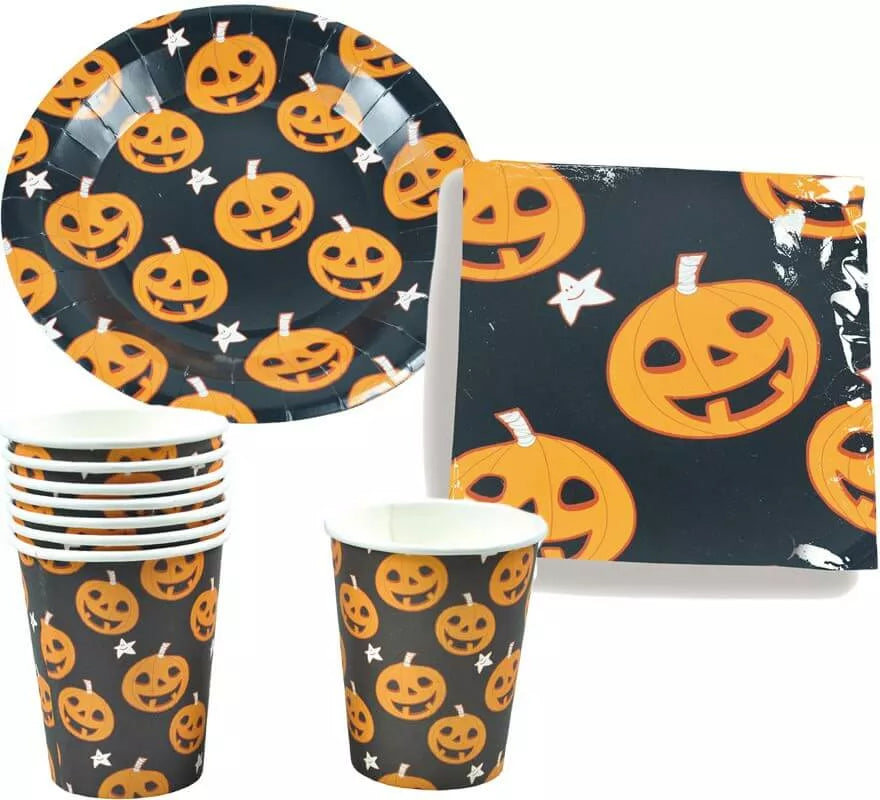 Translation missing: de.Set Halloween Calabaza (6 Platos, 6 Vasos Y 6 Servilletas)