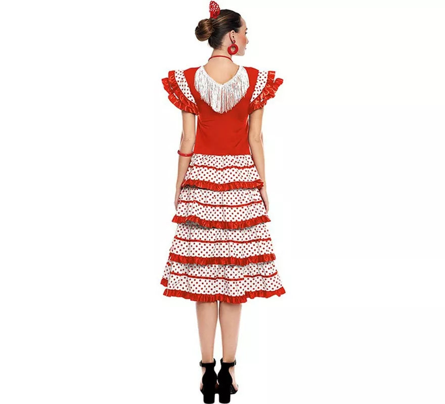 Sevillana blanco con borde rojo para mujer