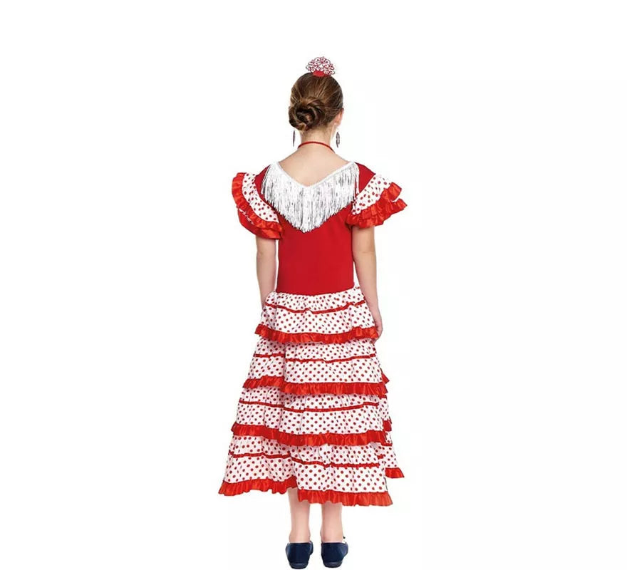 Translation missing: de.Sevillana blanco con borde rojo para niña