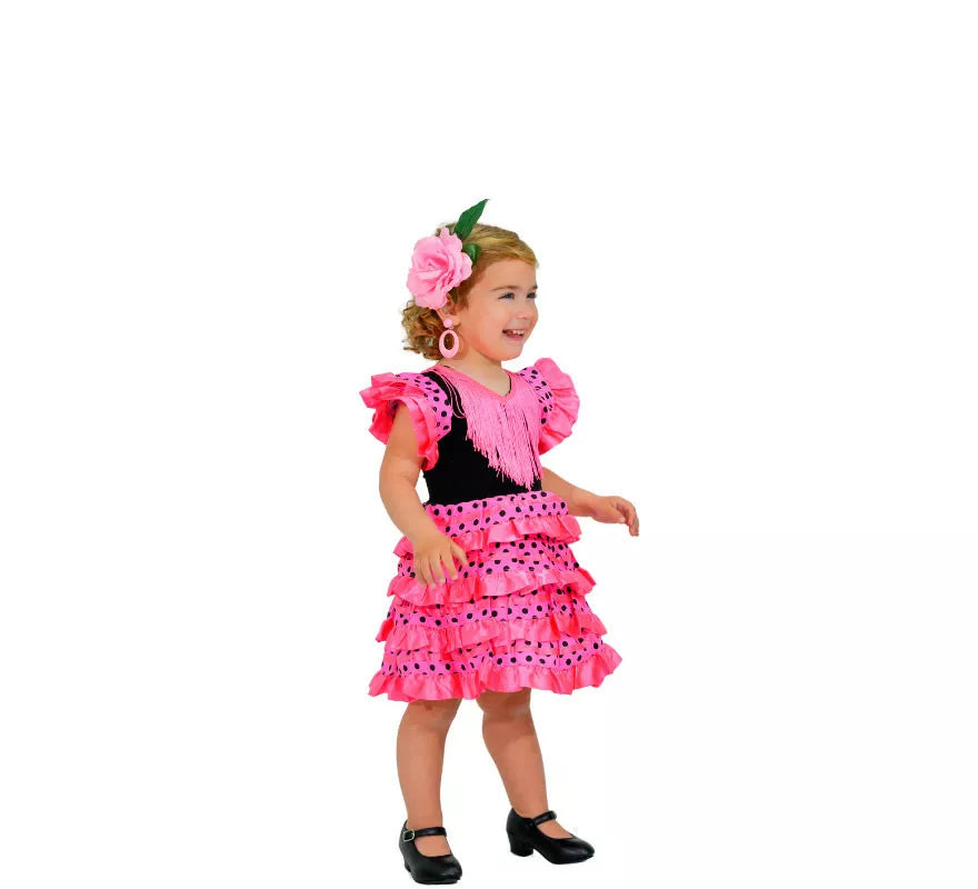 Translation missing: de.Sevillana Clásico fucsia con lunares negros para niña