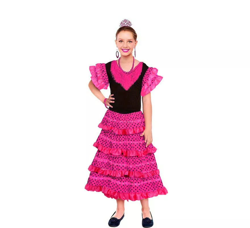 Translation missing: de.Sevillana Clásico fucsia con lunares negros para niña