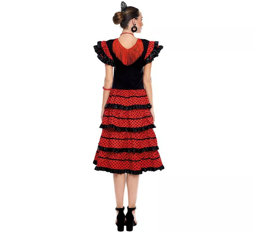 Sevillana rojo con borde negro para mujer