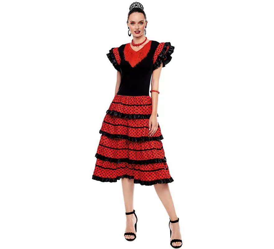 Sevillana rojo con borde negro para mujer