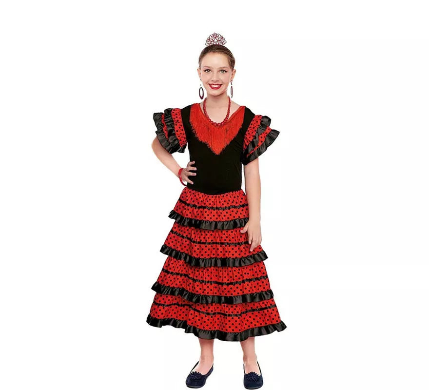 Translation missing: de.Sevillana rojo con borde negro para niña