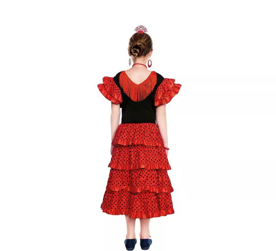 Translation missing: de.Sevillana rojo lunares negros para niña