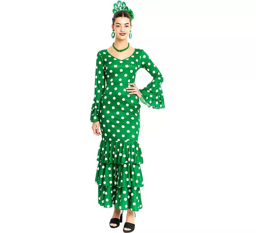 Sevillana verde con lunares blancos para mujer
