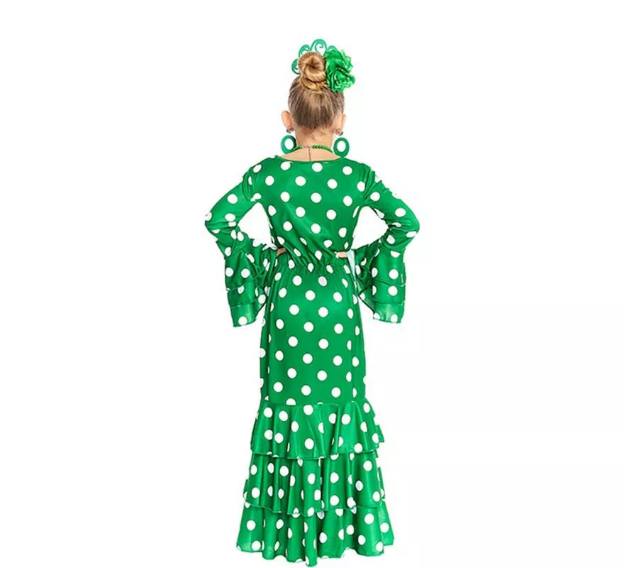 Translation missing: de.Sevillana verde con lunares blancos para niña