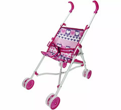 Einfacher blauer und rosa Puppenbuggy mit Regenschirm