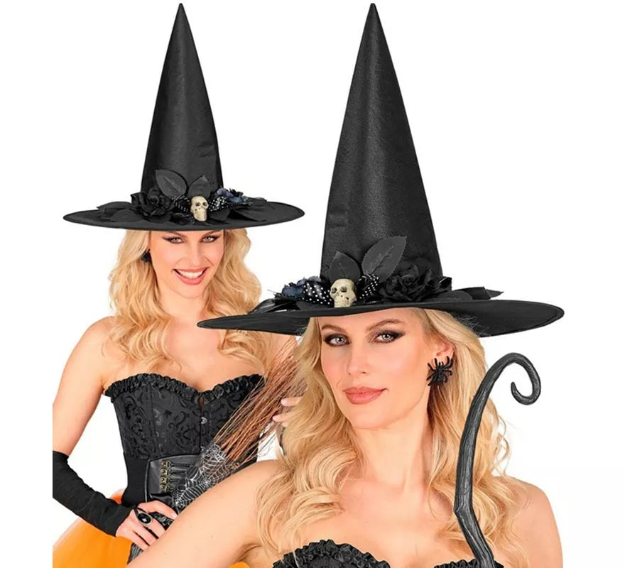 Translation missing: de.Sombrero de Bruja con Lazo, Calavera y Flores