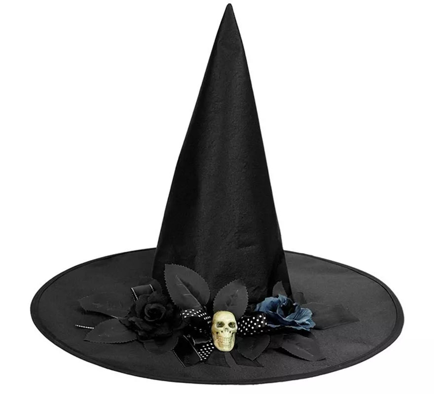 Translation missing: de.Sombrero de Bruja con Lazo, Calavera y Flores