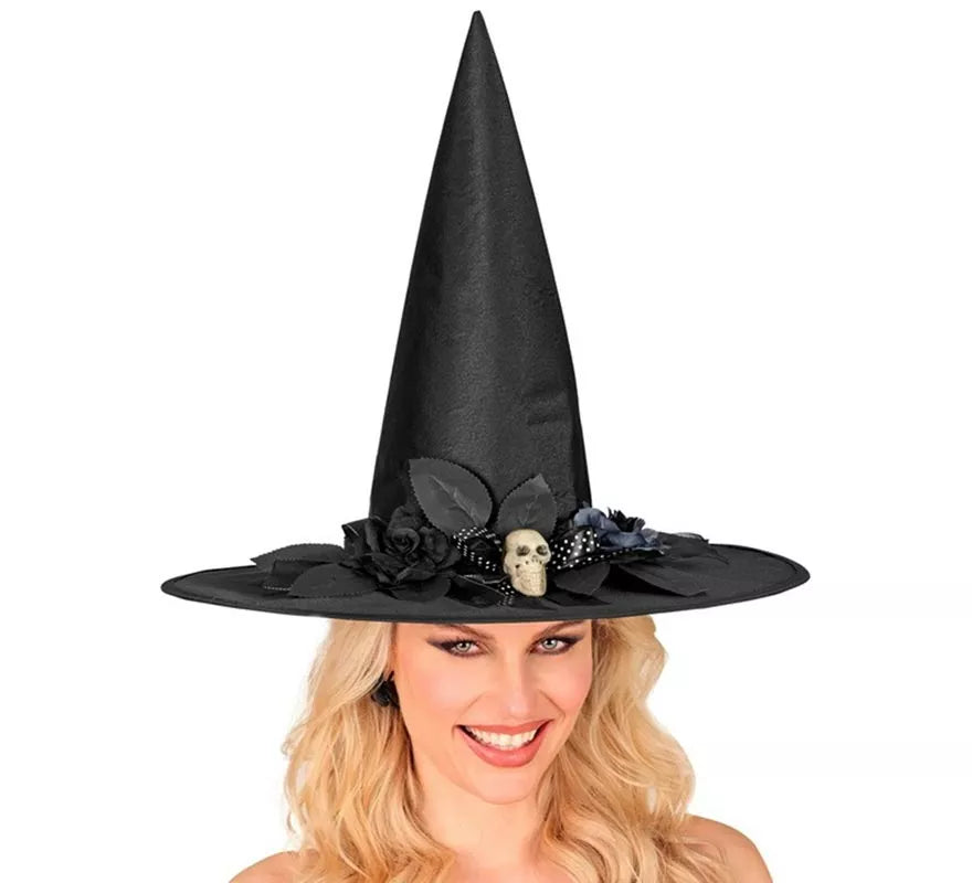 Translation missing: de.Sombrero de Bruja con Lazo, Calavera y Flores