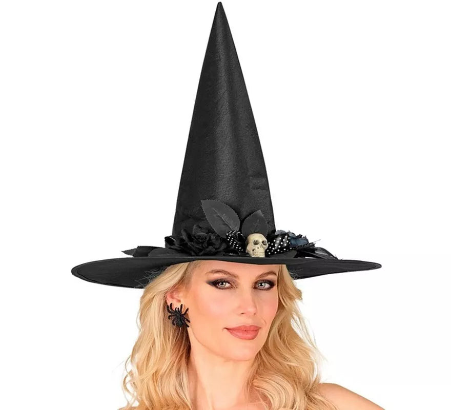 Translation missing: de.Sombrero de Bruja con Lazo, Calavera y Flores