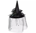Sombrero de Bruja con Tul, Flores y Plumas